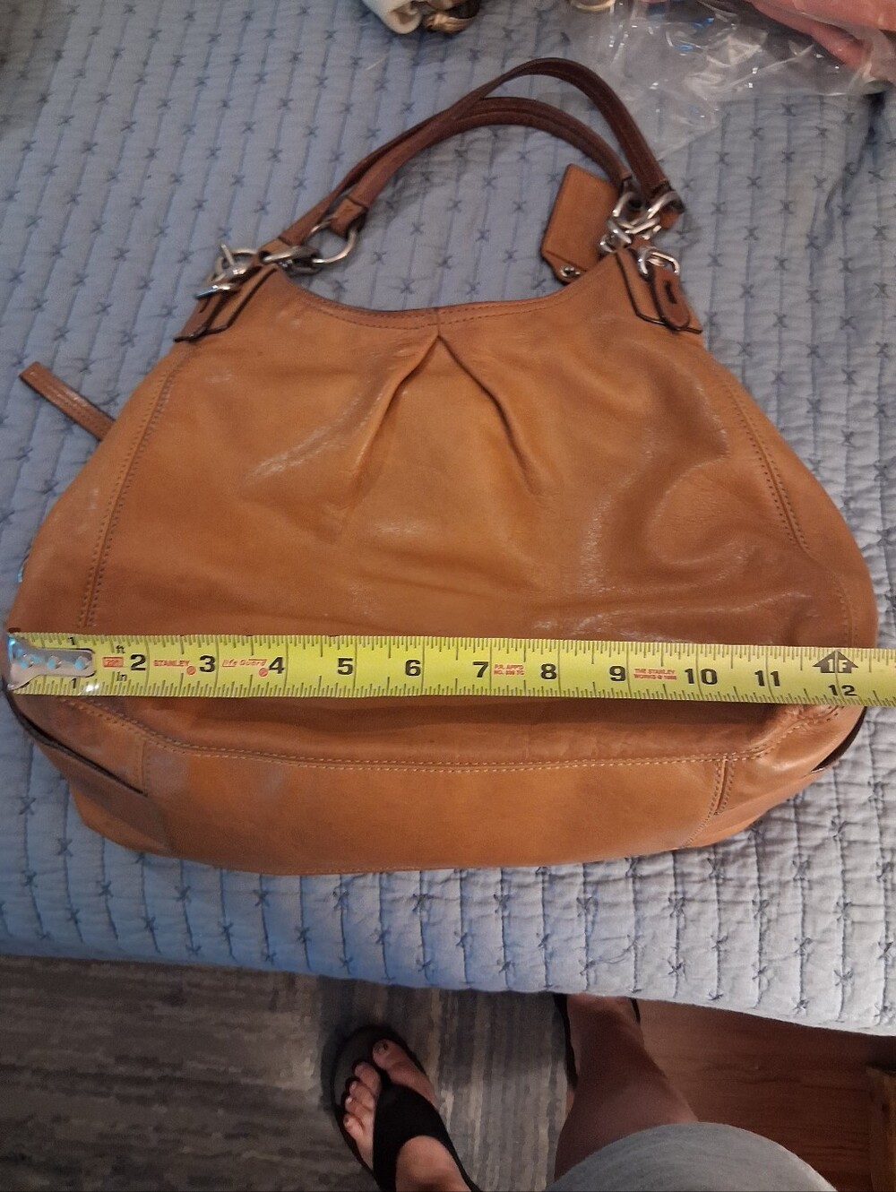 Coach Tan Leather Shoulder Bag - Classic Women's Hobo Silver Hardware - Picture 15 of 16
